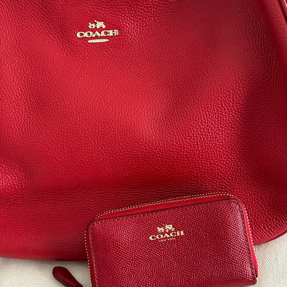Coach Red Edie Hobo Pebble Leather Bag